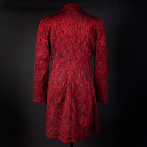 BISOU BISOU Paisley Blazer Jacquard Brocade Fitted Long Coat Dress 90s Red 6 - Picture 6 of 12